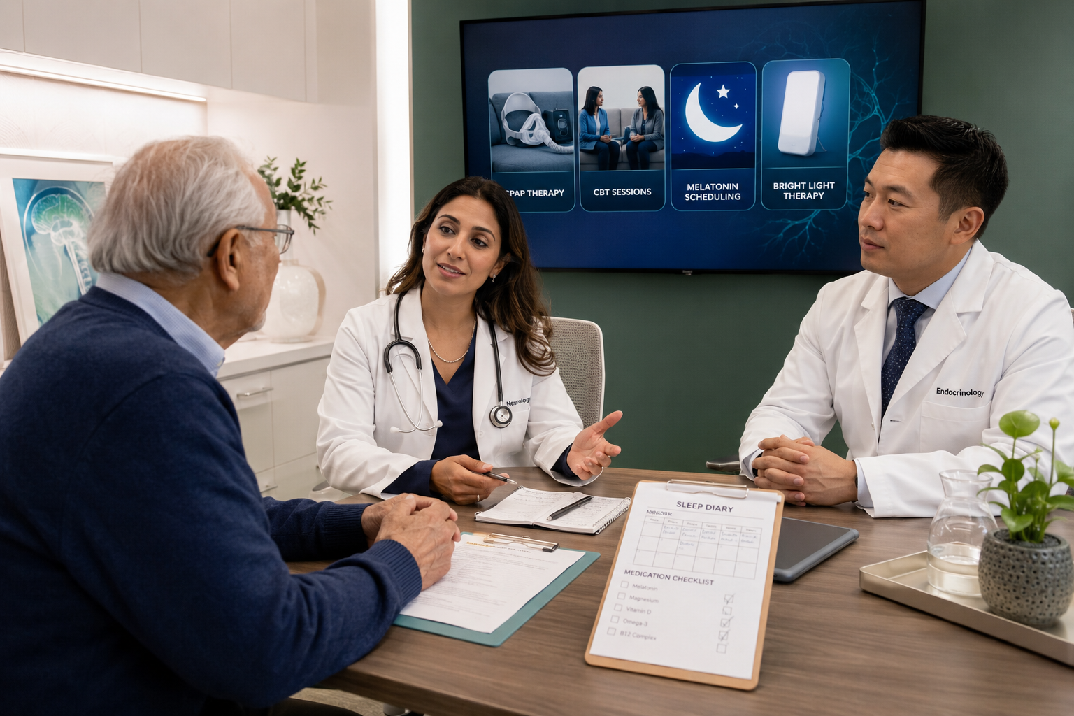 Specialists talking to a patient in the office