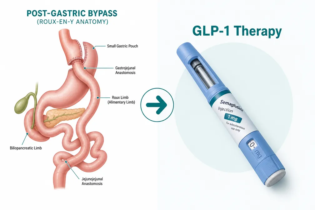 Post-gastric bypass and GLP-1 therapy