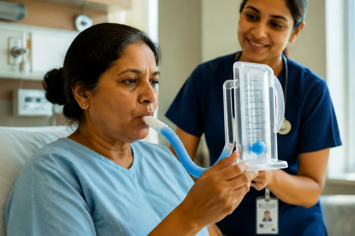 Patient using a Spirometer
